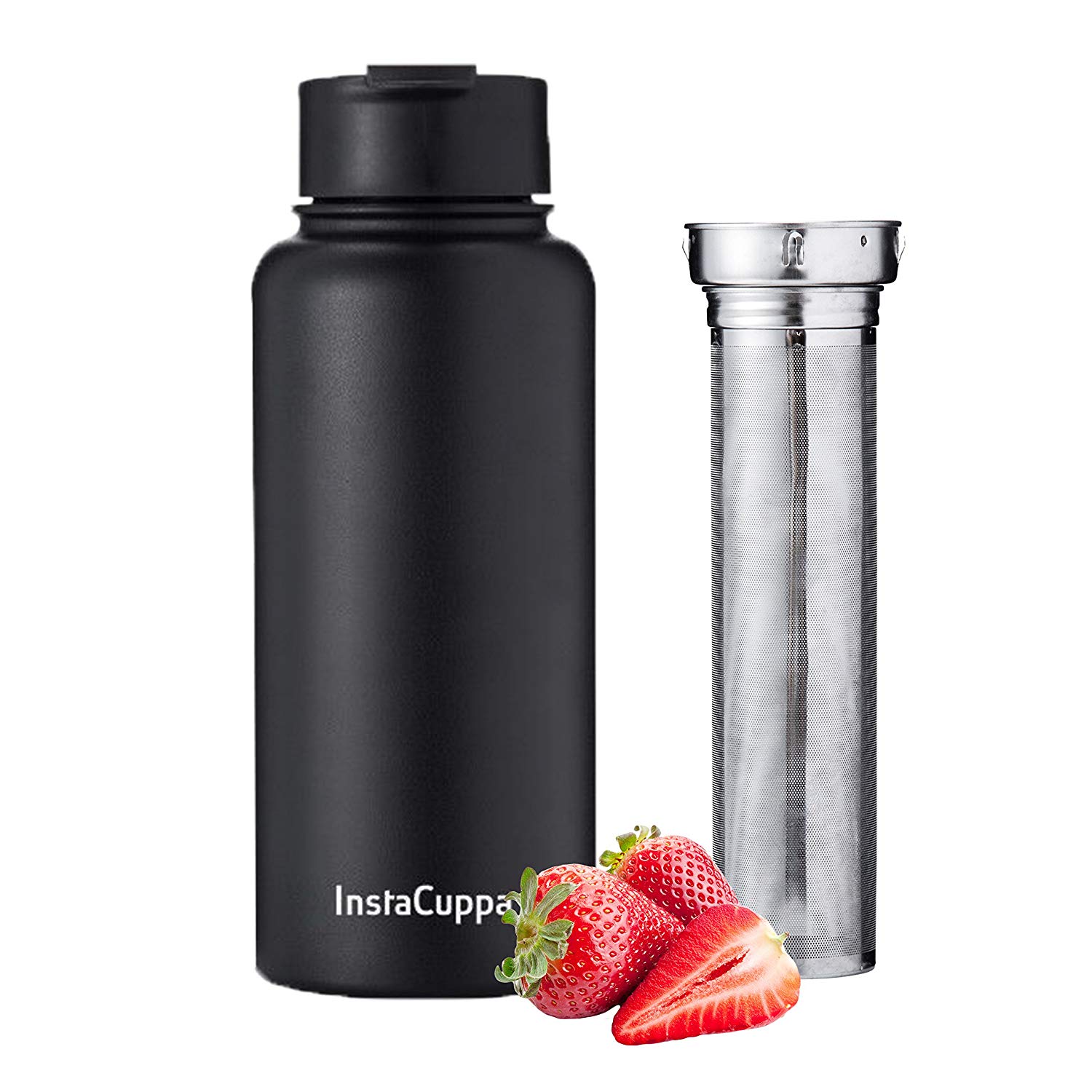 InstaCuppa Thermos Fruit Infuser Water Bottle 1 Litre, Stainless Steel Stainless Steel Fruit Infuser Water Bottle