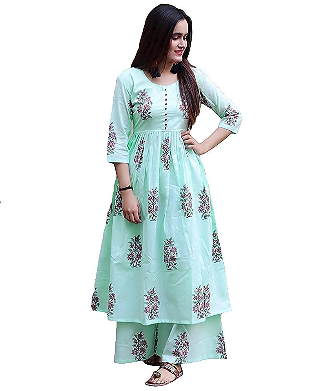 Regular Fit Half Sleeves Kurti with Palazzo Set, Stitch Type : Stitched,  Color : Multicolored at Best Price in Indore